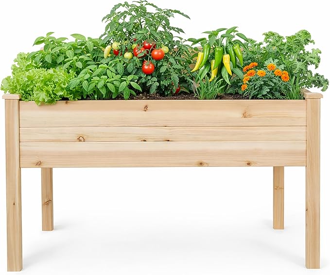 Backyard Expressions 48"x34" Raised Garden Bed - Elevated Wood Planter Box for Healthy Plant Growth, 440 lb Capacity - Natural Color BackyardExpressions