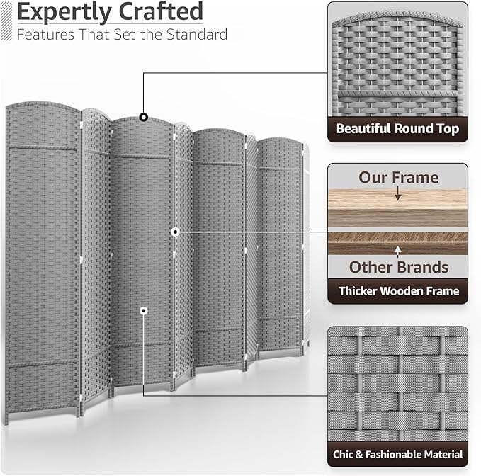 Sorbus 8 Panel Room Divider 6 ft. Tall - Privacy Screen, Extra Wide Double Hinged Panels, Mesh Hand-Woven Design, Partition Room Dividers and Folding Privacy Screens, Wall Divider for Room Separation Sorbus