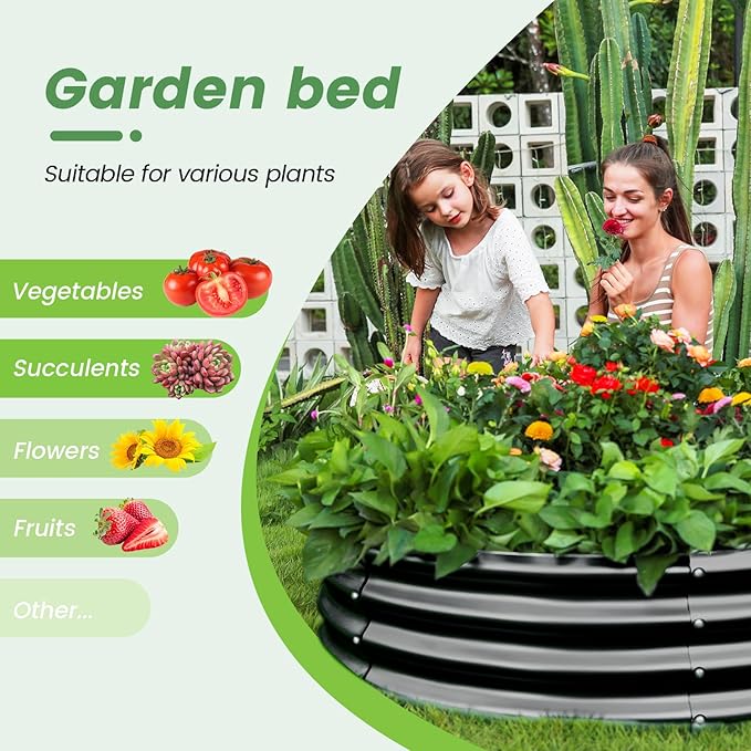 Land Guard 3×3×1ft Galvanized Raised Garden Bed Kit, Round Galvanized Planter Raised Garden Boxes Outdoor, Large Metal Raised Garden Beds for Vegetables, Grey LandGuard