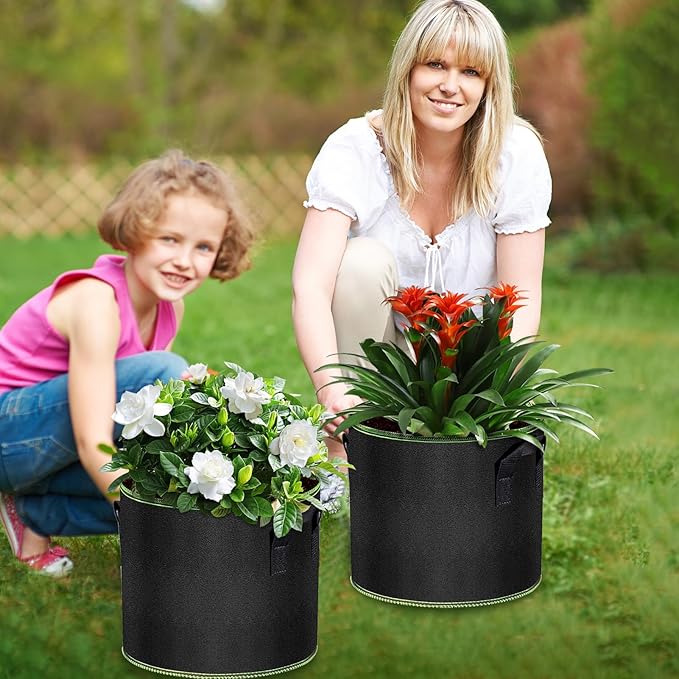 5 Gallon Fabric Grow Bags 6-Pack, Thickened Aeration Planter Bags with Handles Plant Tags Seedling Bags for Outdoor Indoor Vegetable Garden, Black Createagardenyoulove