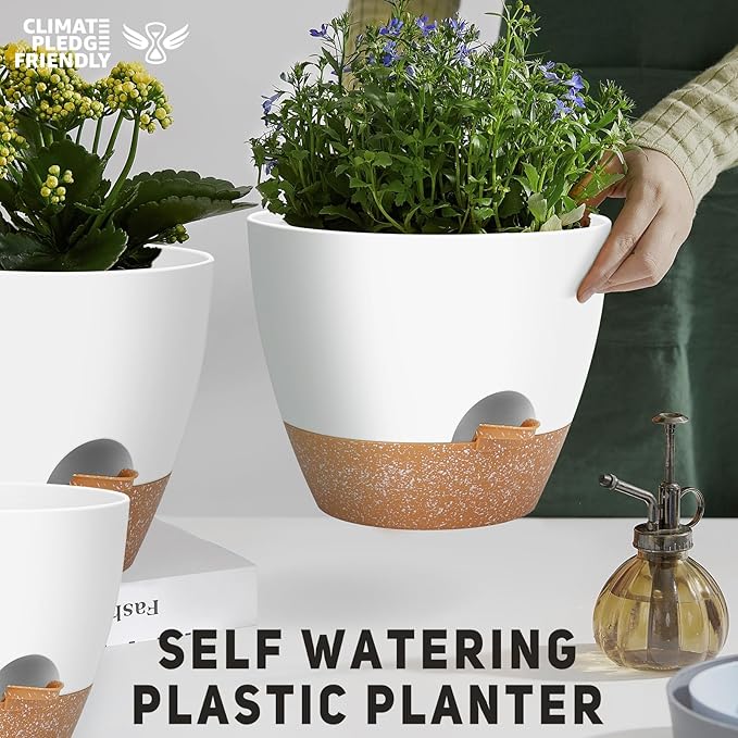 12" 10" 9" Large Self Watering Plant Pots, 3 Pack Flower Pots Planters with Multi Mesh Drainage Holes for Indoor Outdoor Garden Plants and Flowers AFamilyofGardenLovers