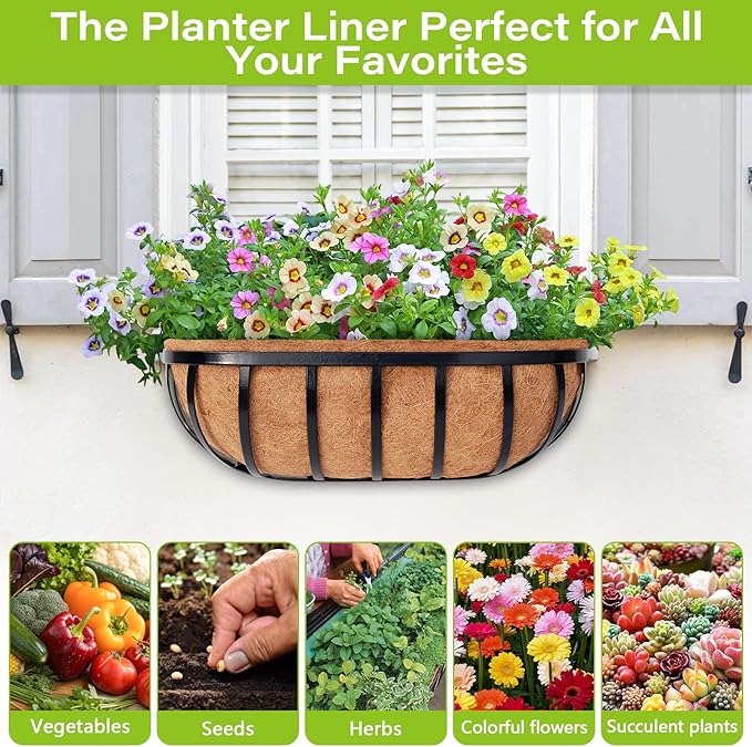 Legigo 4 Pack Trough Coco Liner for Planters- 30 Inch Window Box Liners Coconut Coir Basket Liners, Planter Box Coconut Liner for Window Flower Box Pots, Fence Trough Planter, Wall Planter Basket Legigo