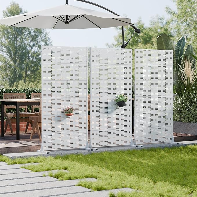 Casaphoria Metal Privacy Screen Outdoor, 72" H x 35" W Freestanding Decorative Privacy Screen for Patio Deck Balcony Garden with Stable Base, White-Brick Casaphoria