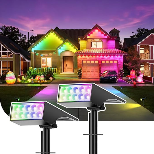 Solar Spot Lights Outdoor Color Changing, [7 Mode/2 Pack] Christmas Landscape Spotlights, Solar Lights Outdoor Waterproof,Led Powered Flood Light for Halloween Pathway Yard Garden Tree Walkway WENATY