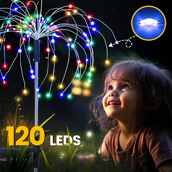 GIGALUMI Garden Decor Outdoor Lights 120LED 2Pack, Solar Garden Lights for Christmas Outside Fairy Firework Decorative,Solar Powered for Yard Pathway Flowerbed Planter Balcony Patio Decor (Multicolor GIGALUMI