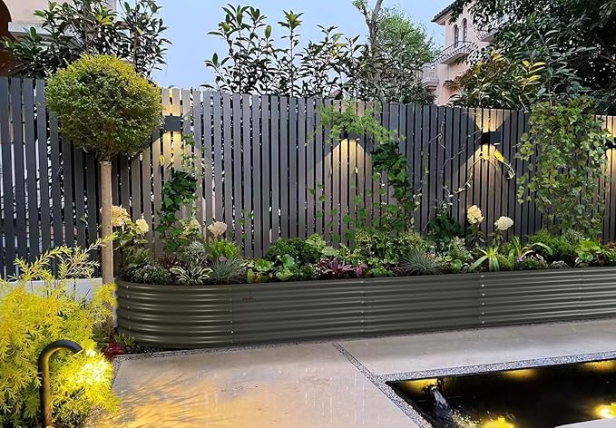 A ANLEOLIFE 5-Pack 6X2X1.5ft & 12X3X1.5ft Deep Root Galvanized Raised Garden Beds Outdoor for Planting Vegetables Flowers Herb, Quartz Grey AAnleolife