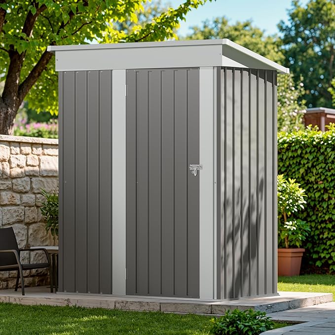 Devoko Outdoor Storage Shed 5 x 3 FT Lockable Metal Garden Shed Steel Anti-Corrosion Storage House with Single Lockable Door for Backyard Outdoor Patio (Gray) DEVOKO