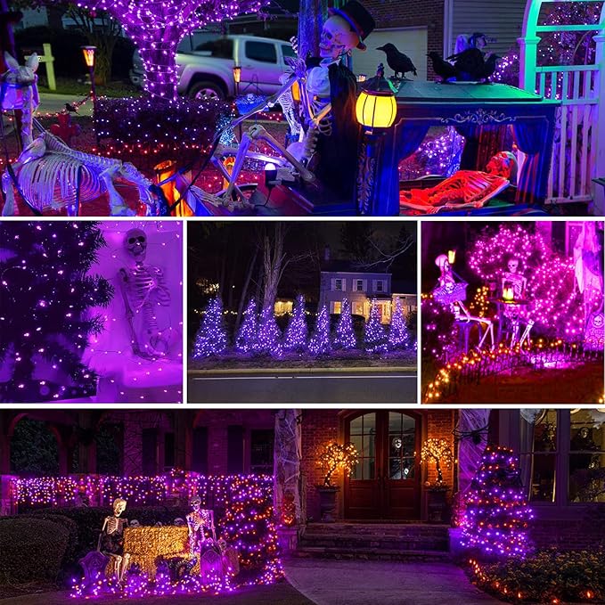 66Ft 200 LED Halloween Fairy Lights Plug in, 8 Modes String Lights with Timer for Outdoor & Indoor, Waterproof Twinkle Lights for Bedroom Garden Party Carnival Supplies Halloween Decorations (Purple) BHCLIGHT