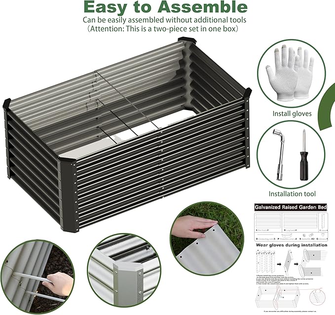 4x2x2ft(2 Pack) Raised Garden Bed Kit, Galvanized Planter Garden Boxes Outdoor, Metal Raised Garden Beds for Vegetables,Fruits, Flower,Black kingddeergardenbed