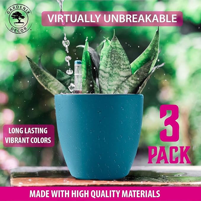 GARDENIX DECOR Self Watering Pots for Indoor Plants 3 Pack - Flower Pot with Water Level Indicator for Plants, Grow Tracking Tool - Self Watering Planter Plant Pot - Coco Coir - Teal Rootora