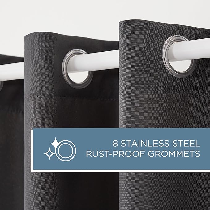 TOWN & COUNTRY BASICS Cabana Solid Heavyweight Indoor Outdoor Curtains, Light Filtering Opacity with Grommet Top, Water Repellent, 2-Pack Set, 54"x96", Charcoal (Pack of 6) TOWN+%26+COUNTRY+BASICS