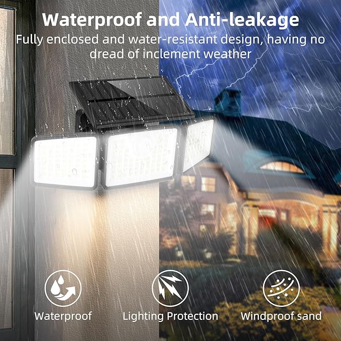 2500LM Solar Lights Outdoor with Motion Sensor,3 Head 270° Wide Angle Street Area Lights,IP65 Waterproof Security Lighting with 3 Modes(Remote,3 Pcs) ChargebySunLightUpHome
