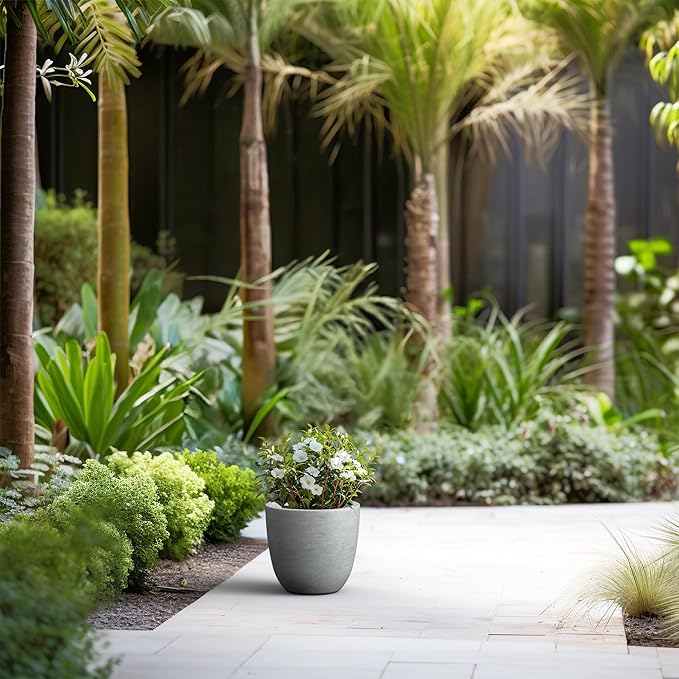 Kante 10 Inch Dia Round Concrete Planter, Indoor Outdoor Large Plant Pot with Drainage Hole and Rubber Plug for Home Patio Garden, Natural Concrete Kante