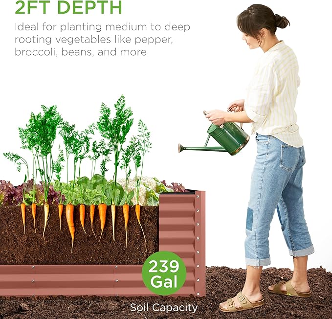 Best Choice Products 8x2x2ft Outdoor Metal Raised Garden Bed, Rectangular Deep Root Planter Box for Vegetables, Flowers, Herbs, and Succulents w/ 239 Gallon Capacity - Terracotta BestChoiceProducts