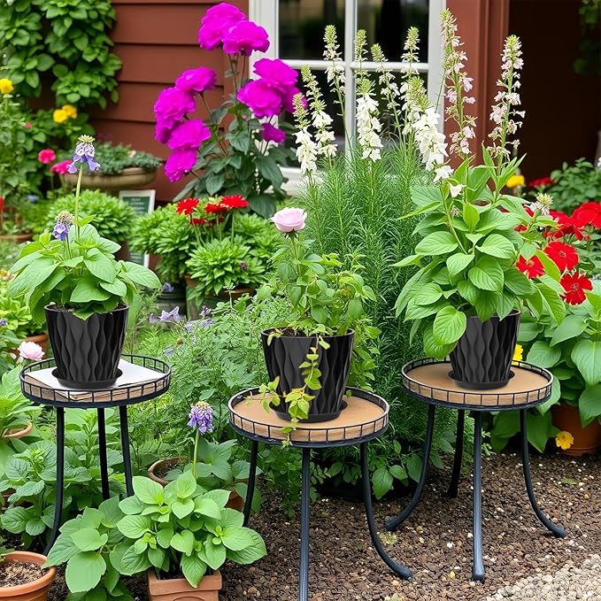 10 Pack 5 Inch Plant Pots with Drainage and Saucers, Black Plastic Flower Pots for Indoor and Outdoor Plants, Stackable Nursery Planters for Houseplants and Herbs, Black zople
