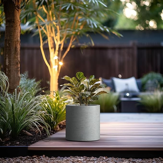 Kante 12.6" Dia Round Concrete Planter, Modern Style Large Cylindrical Plant Pot with Drainage Hole and Rubber Plug for Indoor Outdoor Patio, Natural Concrete Kante