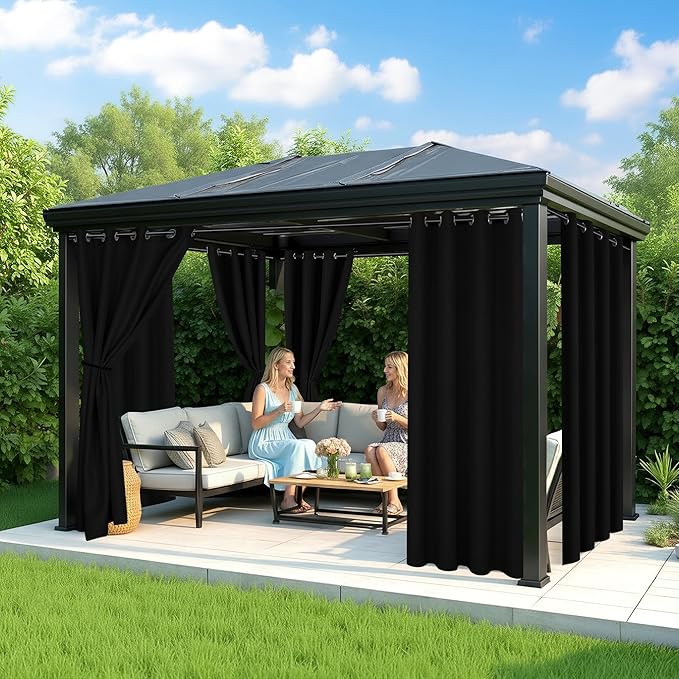 Black Outdoor Curtains for Patio Waterproof - 6 Panels Privacy Weatherproof Outside Curtains with Grommets for Pergola, Gazebo, Porch, Cabana, Balcony, 54 x 95 Inch RichSets