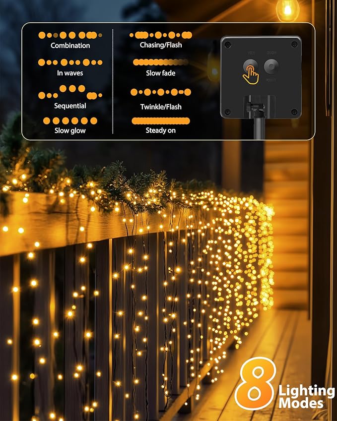 Brightown 4 Pack Solar String Lights for Outside, 184Ft 480 LED Solar Lights Outdoor Waterproof with 8 Modes, Solar Outdoor String Light for Patio Yard Tree Garden Party Decorations, Warm White Brightown