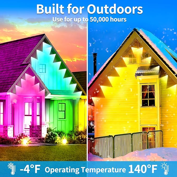 500ft permanent outdoor light, RGB outdoor eave lights with APP & Remote Control,Music synchronisation IP67 waterproof LED eave light,suitable for party, daily,Halloween,Christmas,rooftop,garden,patio Rootora