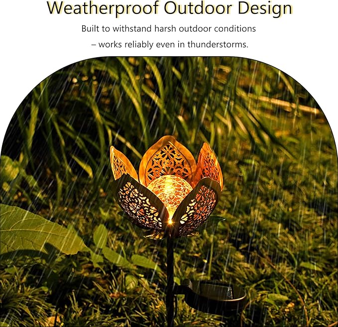2Pack Solar Lights Outdoor Garden Decor,LED Lotus Flower Lamp, Metal Tulip Solar Lawn Lamp for Courtyard Decoration, Garden Gifts for Women YMTengFei