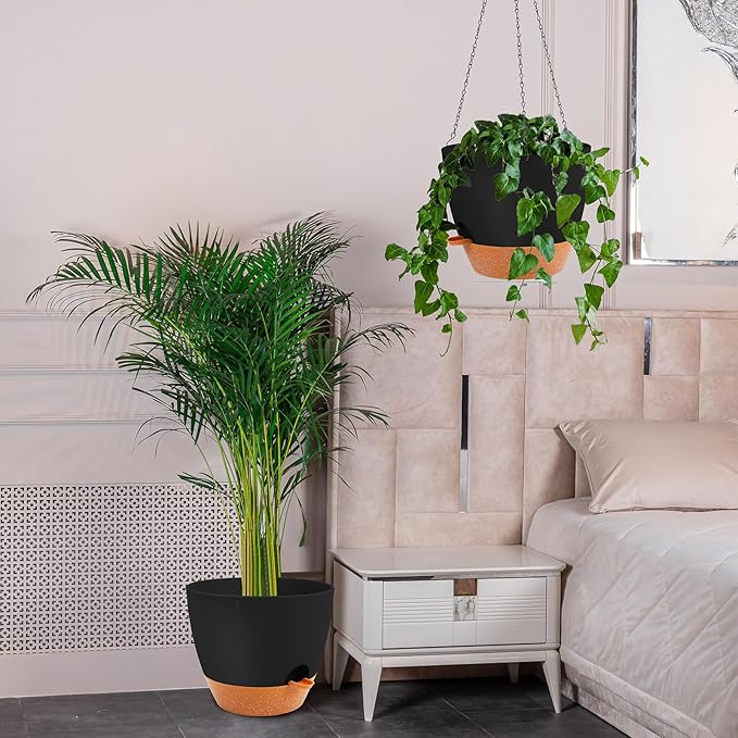 GARDIFE Large Hanging Planter, 12 inch Hanging planters for Indoor. Outdoor Plants, Self Watering Plant Pot, Plant Hanger, Black GARDIFE