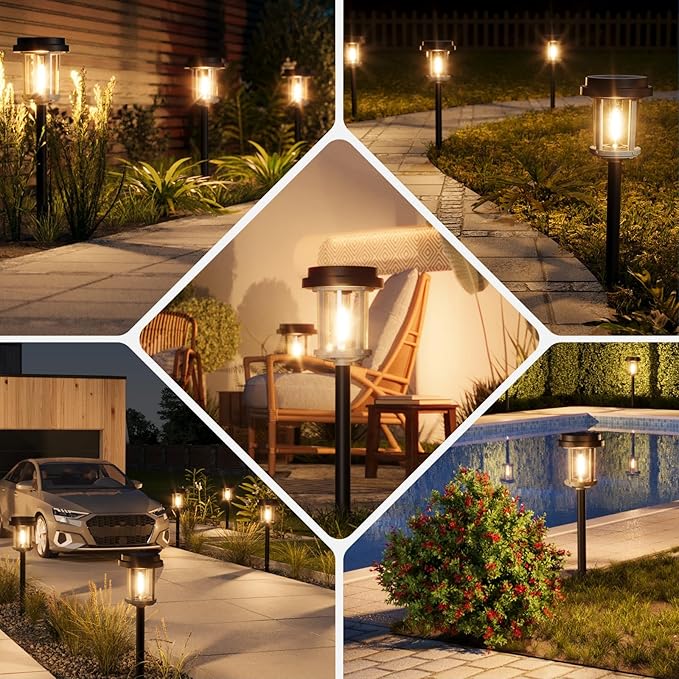 XMCOSY+ Solar Pathway Lights, 20 LM Bright Solar Lights Outdoor Waterproof IP65, Metal Outdoor Light for Outside Garden Path Yard Walkway Driveway (‎Black & Grey) XMcosy