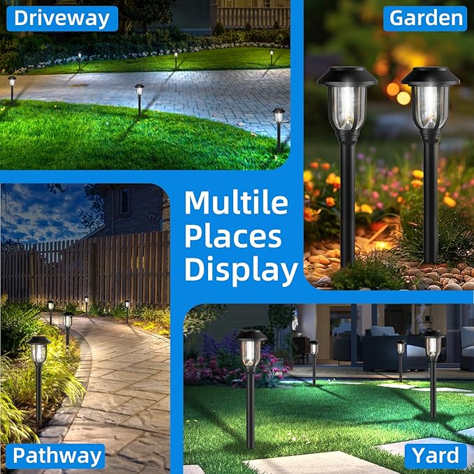 12 Pack Solar Lights Outdoor, 6000K Bright Solar Pathway Lights for Outside, Auto On/Off Waterproof Solar Powered,Landscape Lighting for Walkway, Yard, Path, Driveway, Garden ILANCK