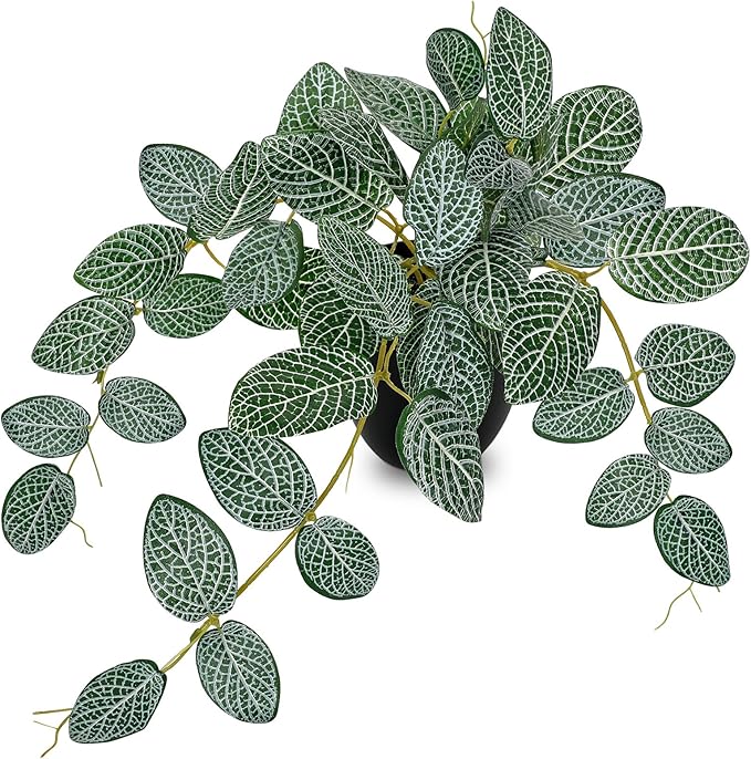 17.7" Artificial Plants Indoor Home Decor, Fake Potted Silk Plants for Shelves, Desks, Living Room, Home & Office Decor, Small Artificial Ivy Vine Nerve Plant in Pot, Faux Greenery Tropical Plant VillaComo