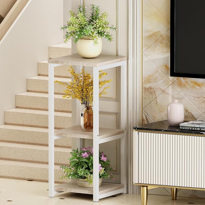 Plant Stand Indoor Corner Tall 3 Tier Metal Modern Flower Storage Plant Shelf Holder for Living Room Balcony Garden,White (3 Tier-White) YIZAIJIA