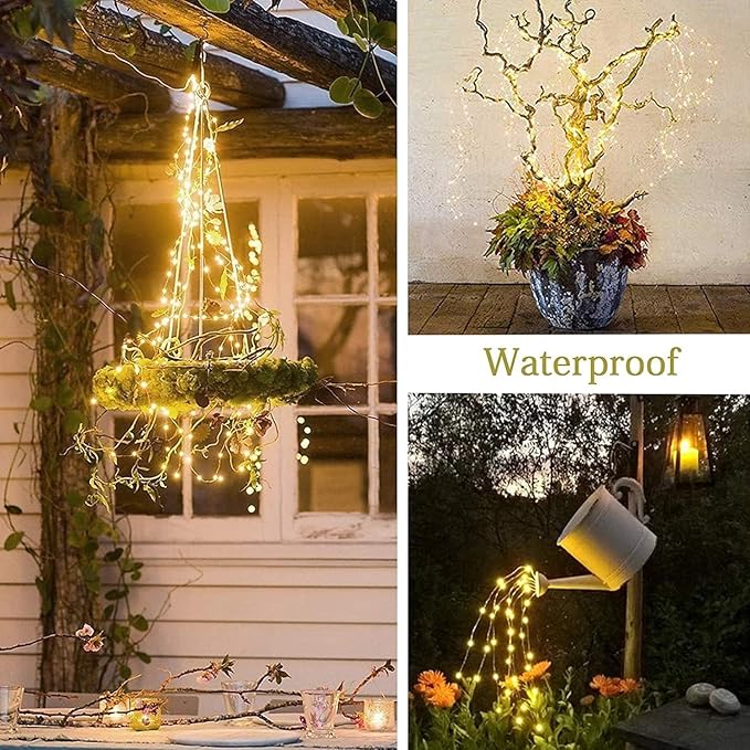 ZNYCYE 1 Pack Battery Operated Fairy Lights with Timer, Waterproof Waterfall Flash Lights 8 Modes 10 Strands 200 LEDs Hanging Vine String Lights with Remote for Outdoor DIY Watering Can Lights ZNYCYE