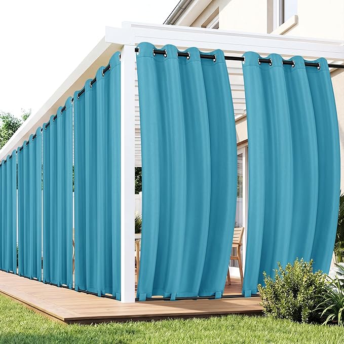 Outdoor Curtains for Patio Waterproof 6 Panels - Windproof, Privacy, Weatherproof Outside Drapes for Gazebo Pergola Porch, Grommet Top and Tab Bottom, 54x95 Inch, Teal RichSets
