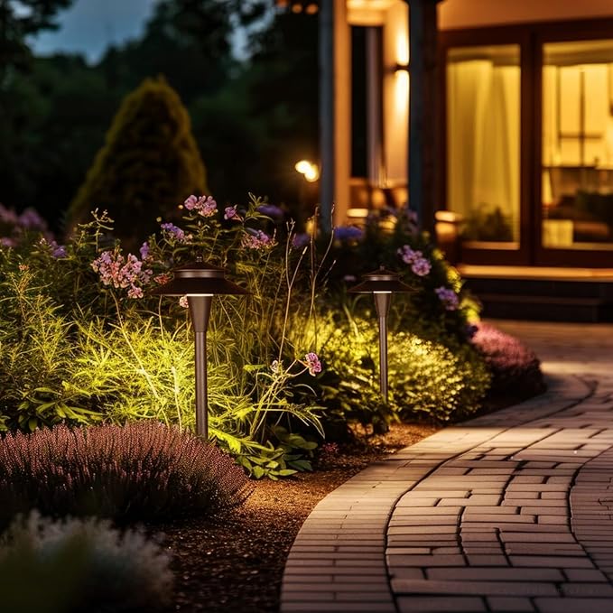 LEONLITE 5CCT Low Voltage Pathway Lights, 12-24V LED Landscape Path Light, 1800/2700/3000/4000/5000K, Double Layer, CRI90, IP65 Waterproof Landscape Lighting, Aluminum, Oil Rubbed Bronze, Pack of 6 LEONLITE