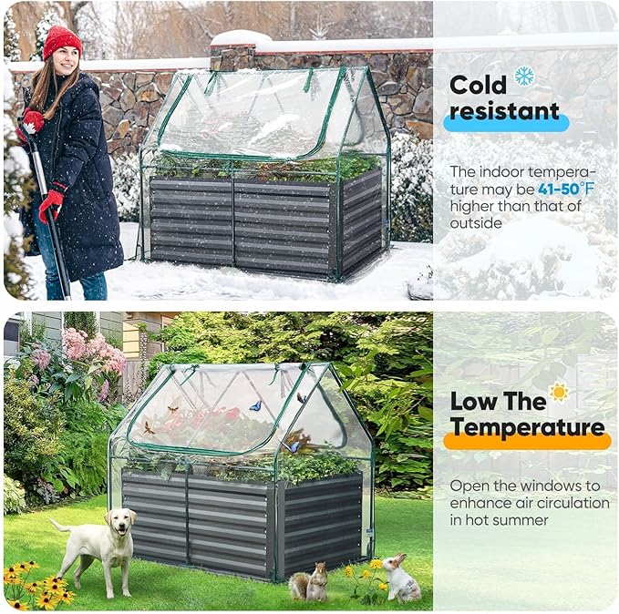 Quictent Raised Garden Bed Galvanized Raised Beds for Gardening Vegetables with Cover 4x3x2 ft Tall Metal Planter Box Outdoor Use (Clear) QUICTENT