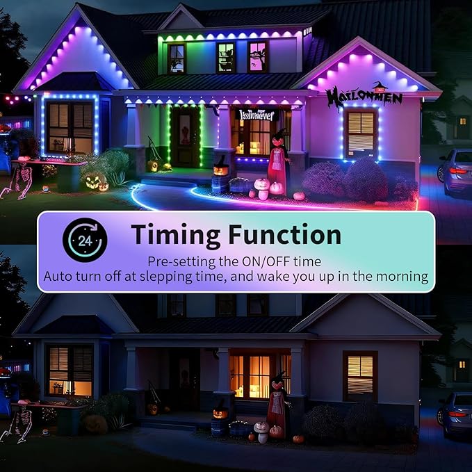 Permanent Outdoor Lights, 300ft Smart Eave Lights with RGB LED Light, IP67 Waterproof, App Control, DIY RGB Light for House Halloween Decorations Rootora