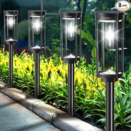 Solar Path Lights Outdoor 8 Pack, Bright Solar Pathway Lights Outside Waterproof, Solar Powered Landscape Lights for Walkway Driveway Lawn Patio Sidewalk Garden Yard, Cool White COXSENI