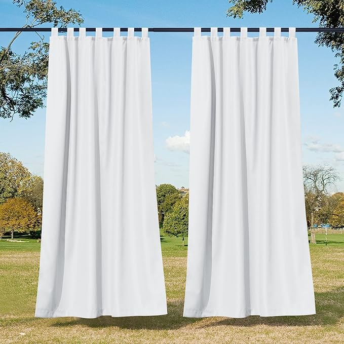 NICETOWN 2 Panels Waterproof Outdoor Curtains for Patio, Tab Top Indoor Outdoor Window Treatments Thermal Insulated Porch Panels Privacy for All Season, W55 x L95, Pure White NICETOWN
