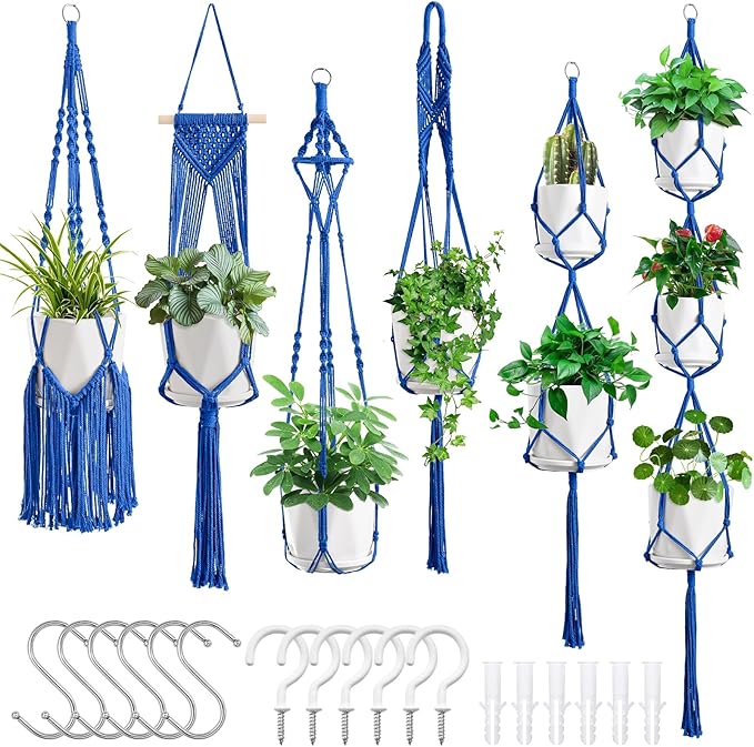 Macrame Plant Hangers, 6Pack Hanging Planters for Indoor Plants w/ 6 Set Hangers Kit Handmade Macromay Plant Hangers Indoor Flower Pots Holder Stand for Boho Home Décor (POTS NOT Included) SFENNGPET