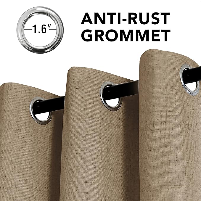 H.VERSAILTEX Linen Curtains 100% Blackout Curtains for Bedroom 108 inch Long Full Light Blocking Nature Linen Blended Window Curtains for Living Room Nickel Grommet (2 Panels, Heathered Macchiato) HVERSAILTEX