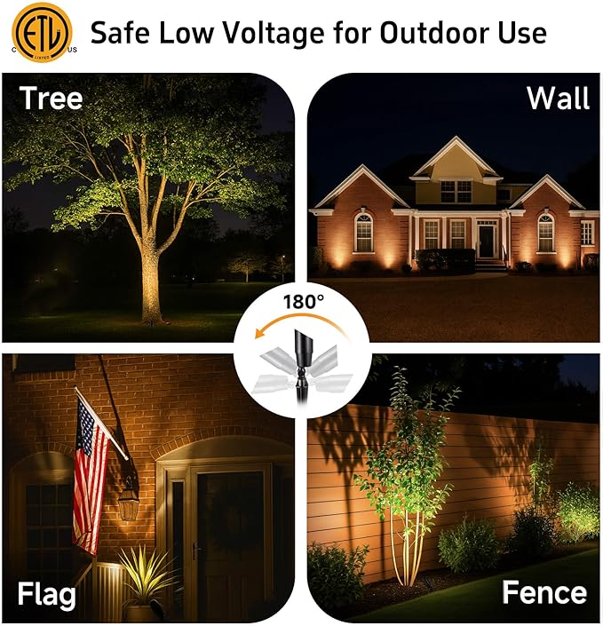 Gardenreet Landscape Spotlights Low Voltage - Brass Outdoor Uplight LED 12V, Wired Spot Lights IP65 Waterproof, Black for Exterior Garden Yard Tree House Without MR16 Bulb Gardenreet