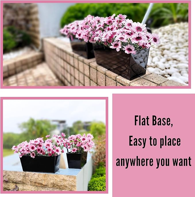 LaLaGreen Railing Hanging Planters (2 Pack, 16 Inch) Large Black Metal Strawberry Flower Pots Outdoor Countryside Modern Rectangle Succulent Planter with Drainage Holes Hanger Balcony Deck Fence Porch L%C3%A1L%C3%A1Green