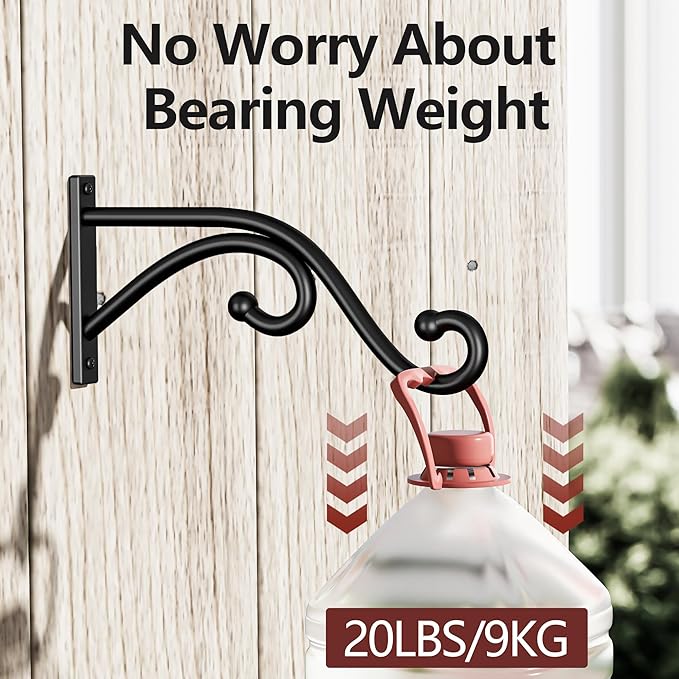 8 Inch Plant Hanger Plant Hook - 2 Pack Metal Plant Bracket Wall Hooks, Modern Designfor Hanging Flower Basket, Lanterns, Bird Feeder, Wind Chimes Indoor & Outdoor. Rootora