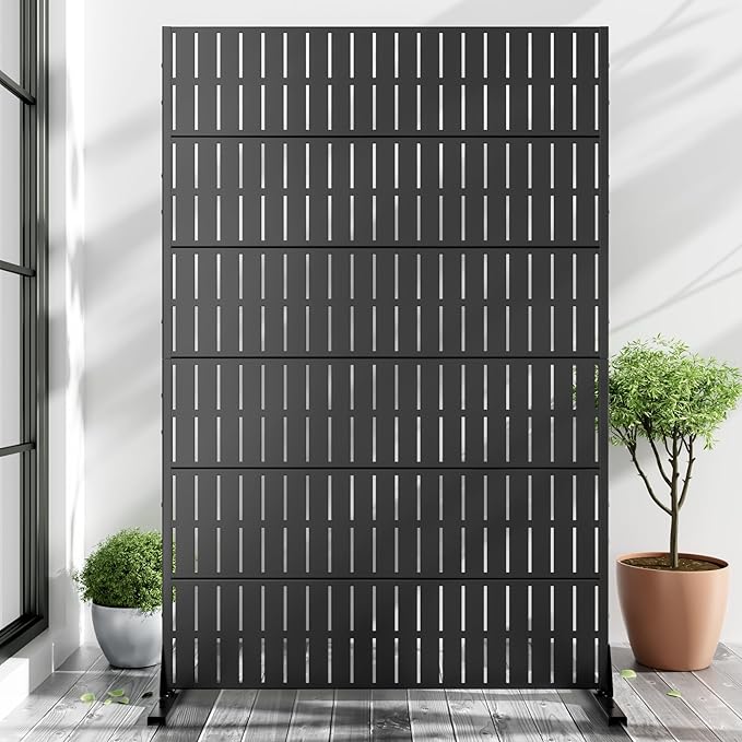Casaphoria Metal Privacy Screen Outdoor, 72" H x 47" W Freestanding Decorative Privacy Screen for Patio Deck Balcony Garden with Stable Base, Black-Fence Casaphoria