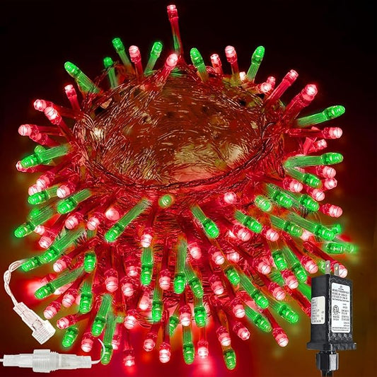 Upgraded Connectable 200 LED Christmas String Lights Outdoor Indoor, 66FT Red and Green Christmas Lights 13 Modes, Waterproof Twinkle Fairy Lights Plug in Clear Wire for Tree, Bedroom Decoration SANJICHA