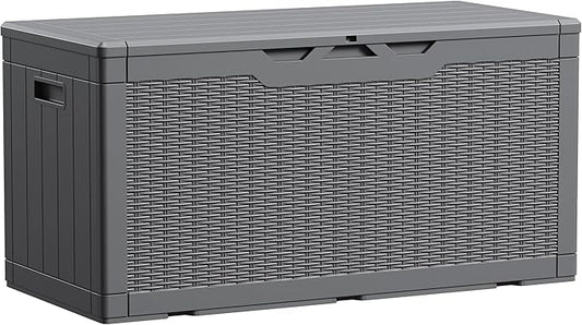 Devoko 100 Gallon Waterproof Large Resin Deck Box Indoor Outdoor Lockable Storage Container for Patio Furniture Cushions Garden Tools (100 Gallon, Grey) DEVOKO