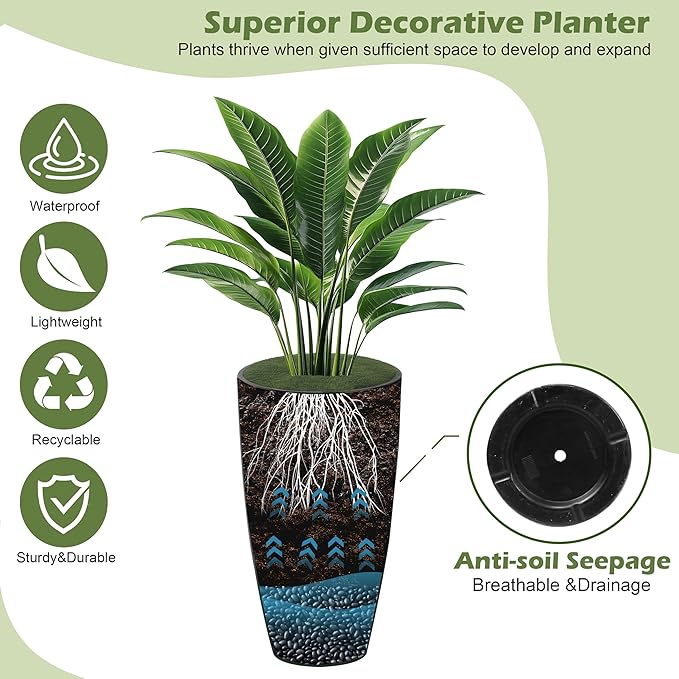 2 Packs 21 inch Tall Planter, Indoor Outdoor Round Planter for Porch, Large Plant Pot with Drainage Hole for Home Garden Front Door, Modern Decorative Pots for Plants (Dark Brown) Goldshire
