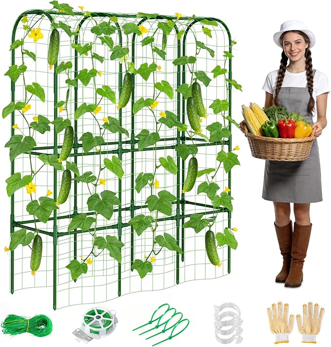 65in Tall Cucumber Trellis for Raised Bed, 50" L x 65" H Metal Garden Trellis for Climbing Plants Outdoor, U-Shape Vegetables Trellis Support for Squash Zucchini Peas Grape ZPMOCKAQ