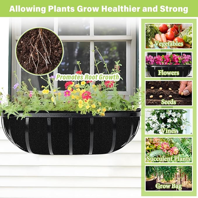 Riare 6 Pack 24 Inch Black Felt Window Box Liners- Fabric Trough Planter Basket Liners Replacement, Non-Woven Hanging Plant Liner for Wall Hanging Basket, Garden Fence Railing (Avoid Bird Nesting) Riare