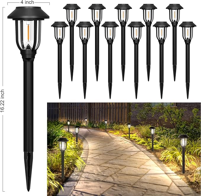 12 Pack Solar Lights Outdoor, 6000K Bright Solar Pathway Lights for Outside, Auto On/Off Waterproof Solar Powered,Landscape Lighting for Walkway, Yard, Path, Driveway, Garden ILANCK