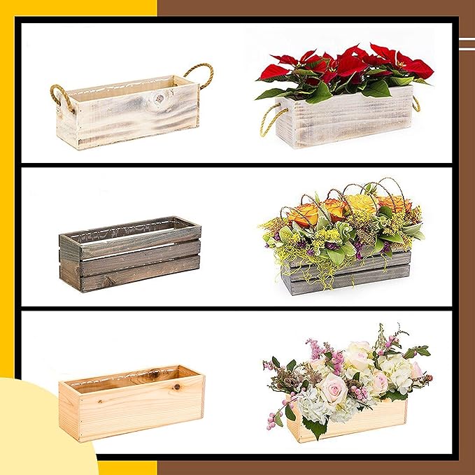 Wooden Planter Box, Rose Wood, Plastic Liner l Garden Decor l Restaurant and Wedding Decorations l Wedding Bouquets, Table Centerpiece, 12 x 4 Inches, (Rectangular) (12x4 Set of 4, Rose Wood) Rootora