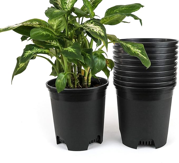 1.5 Gallon Black Nursery Pot Plastic Planters for Outdoor Indoor Plants Gardening Flower Pots 10-Pack 7.5 in Pot Liners with Drainage Holes CottaPlanters